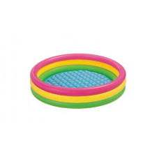 Бассейн детский надувной 114*25 см, с надувным дном, Цветные кольца от 2х лет, INTEX