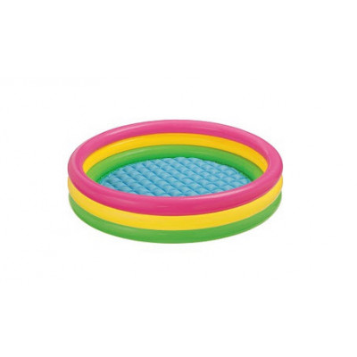 Бассейн детский надувной 114*25 см, с надувным дном, Цветные кольца от 2х лет, INTEX